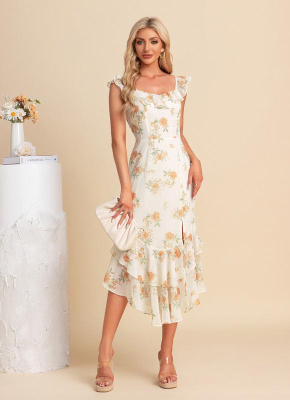 Robe Fourreau Florale Asymétrique - gallery 6