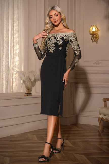 Robe Fourreau Noire Brodée - gallery 2