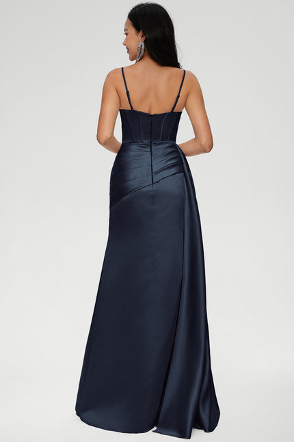 Robe Fourreau Satinée Marine - gallery 4