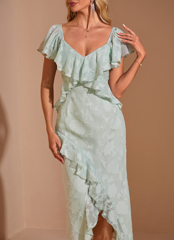 Robe Fourreau Vert Pastel Flottant - gallery 2