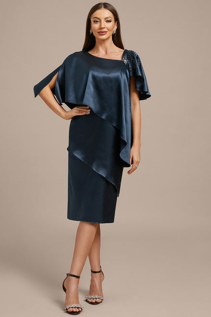 Robe Fourreau Satinée Asymétrique Chic