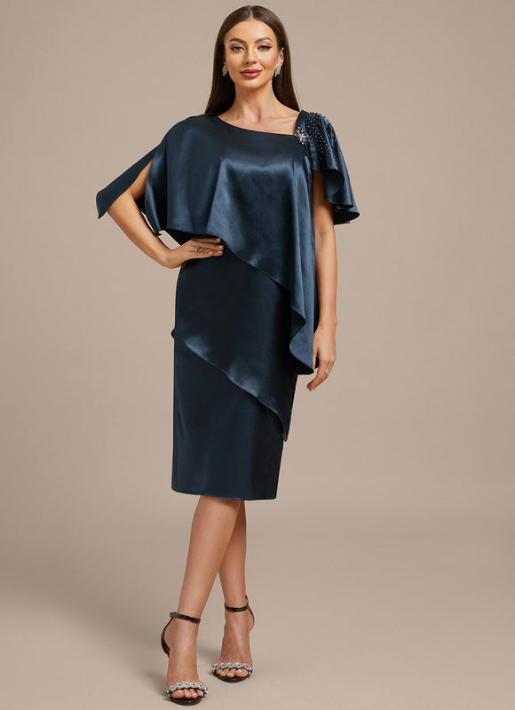 Robe Fourreau Satinée Asymétrique Chic