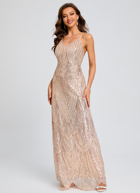 Robe Fourreau Pailletée Nude - gallery 3