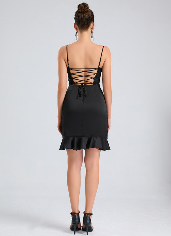 Robe Fourreau Satinée Noire - gallery 1