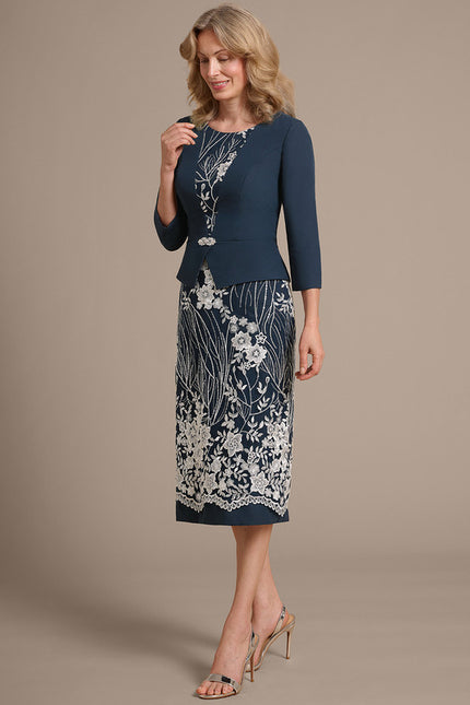Robe Fourreau Brodée Marine - gallery 4