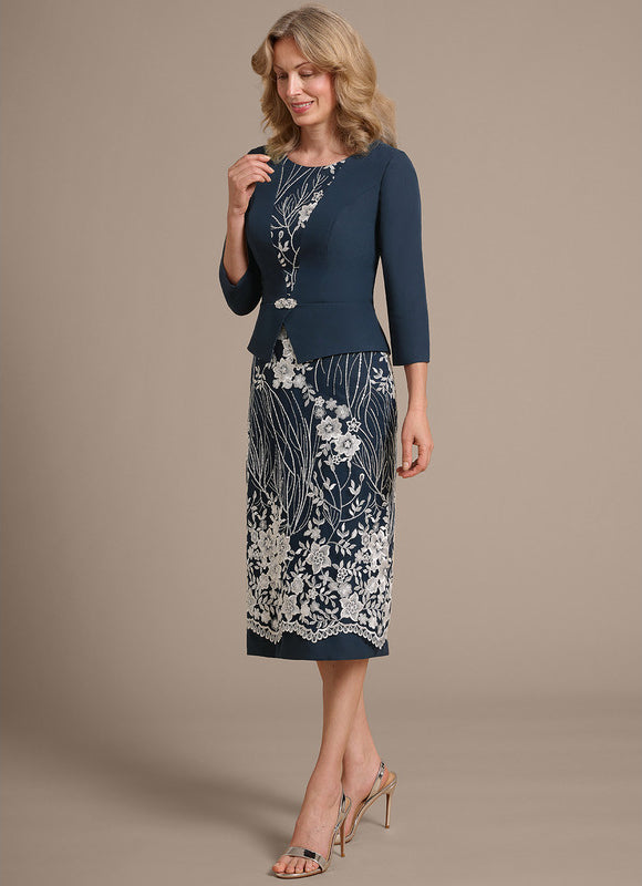 Robe Fourreau Brodée Marine - gallery 4