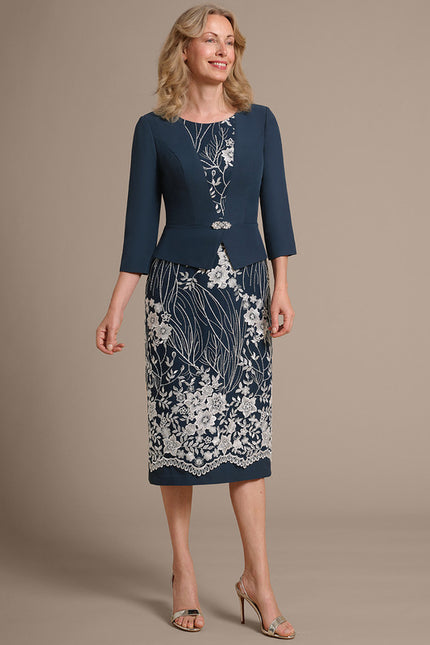 Robe Fourreau Brodée Marine - gallery 2