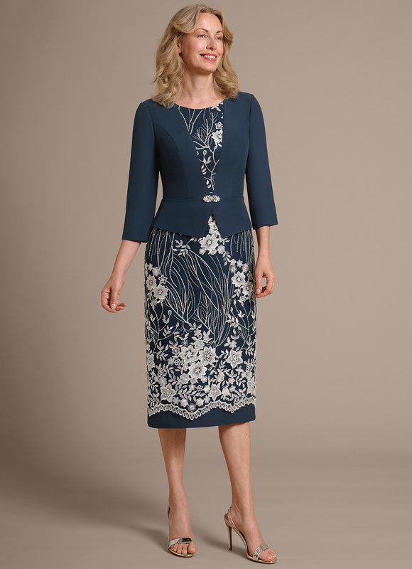 Robe Fourreau Brodée Marine - gallery 2