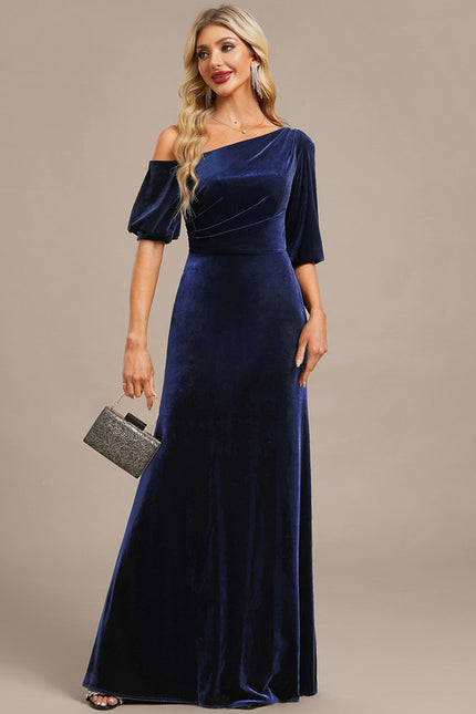 Robe Fourreau Velours Bleu Nuit - gallery 3