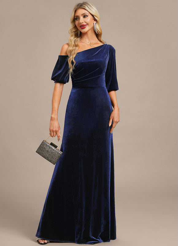 Robe Fourreau Velours Bleu Nuit - gallery 3
