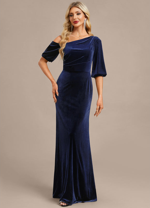 Robe Fourreau Velours Bleu Nuit - gallery 2