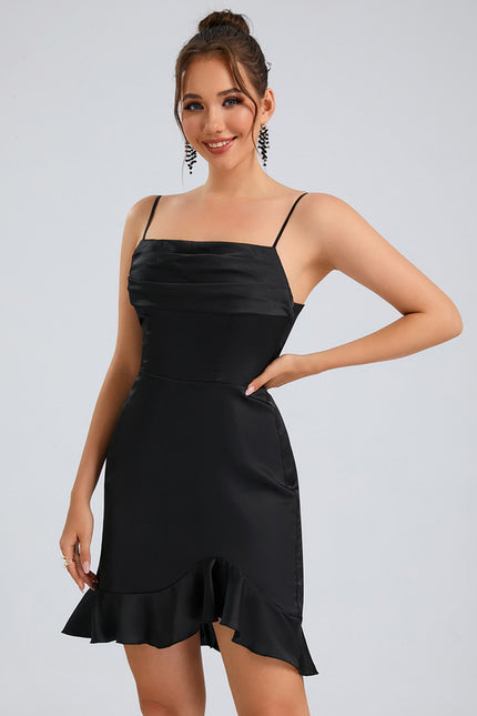 Robe Fourreau Satinée Noire - gallery 5