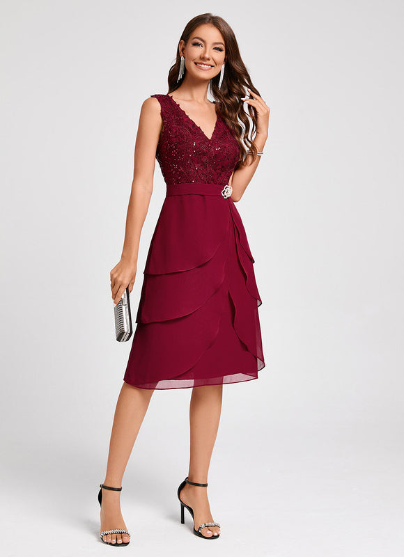 Robe Fourreau Bordeaux Volants - gallery 2