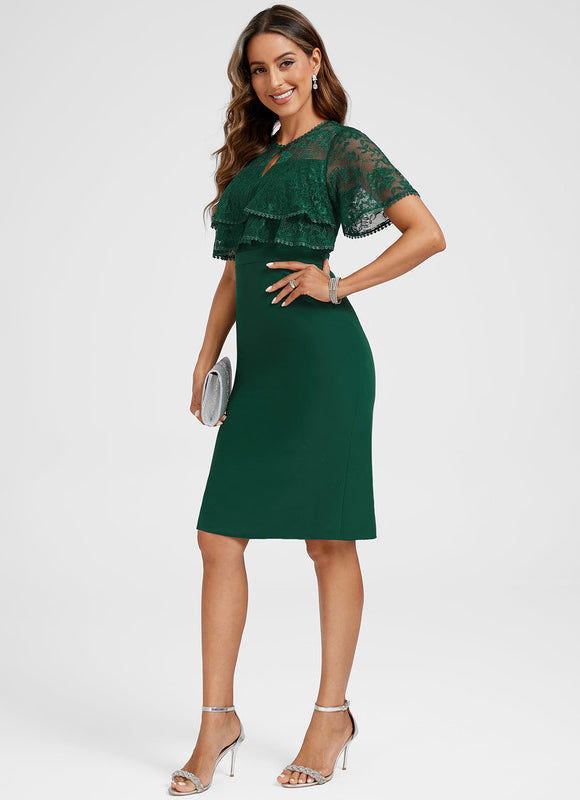 Robe Fourreau Dentelle Verte - gallery 4