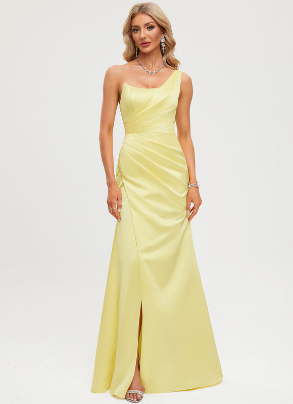 Robe Fourreau Satinée Jaune - gallery 6