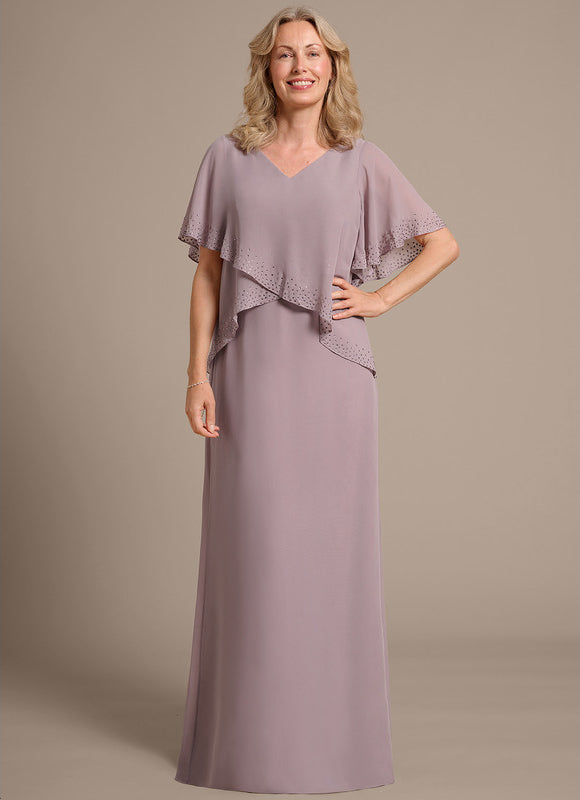 Robe Fourreau Longue Mauve Fluide
