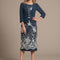 Robe Fourreau Brodée Marine