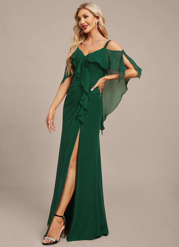 Robe Fourreau Longue Émeraude Drapée - gallery 4