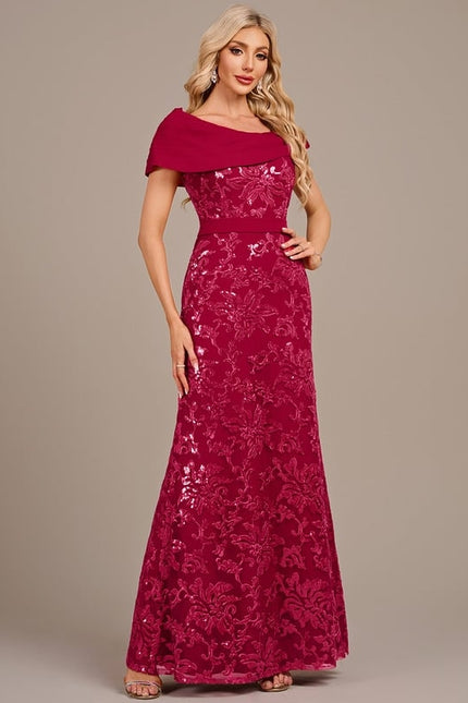 Robe Fourreau Soirée Bordeaux Scintillante - gallery 4