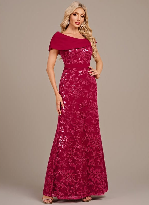 Robe Fourreau Soirée Bordeaux Scintillante - gallery 4