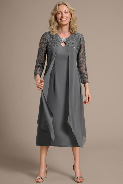 Robe Fourreau Gris Perle - gallery 2