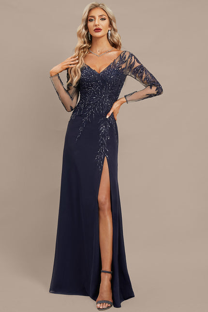 Robe Fourreau Soirée Marine Scintillante - gallery 4