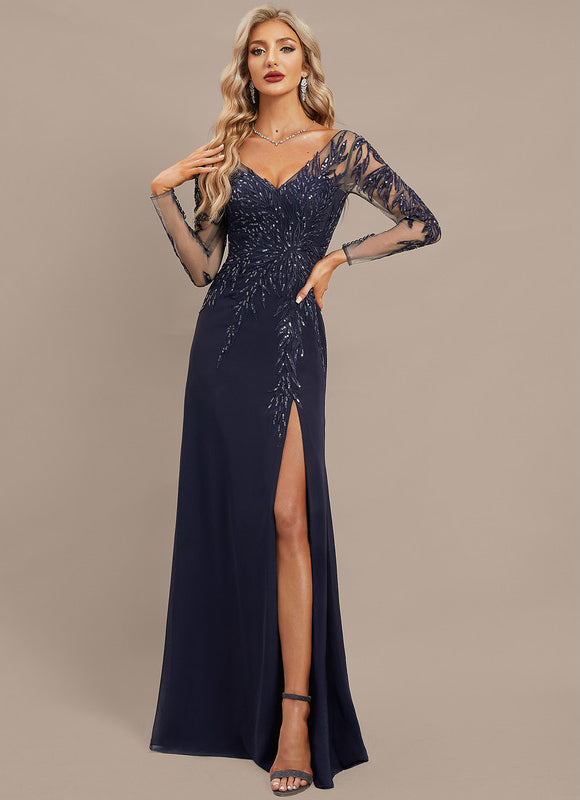 Robe Fourreau Soirée Marine Scintillante - gallery 4