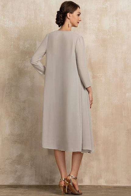 Robe Fourreau Grise Brodée - gallery 1