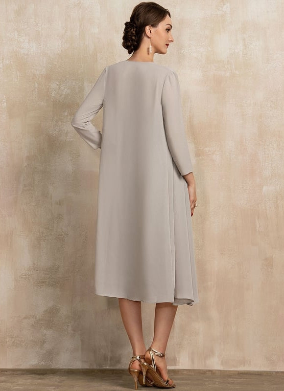 Robe Fourreau Grise Brodée - gallery 1