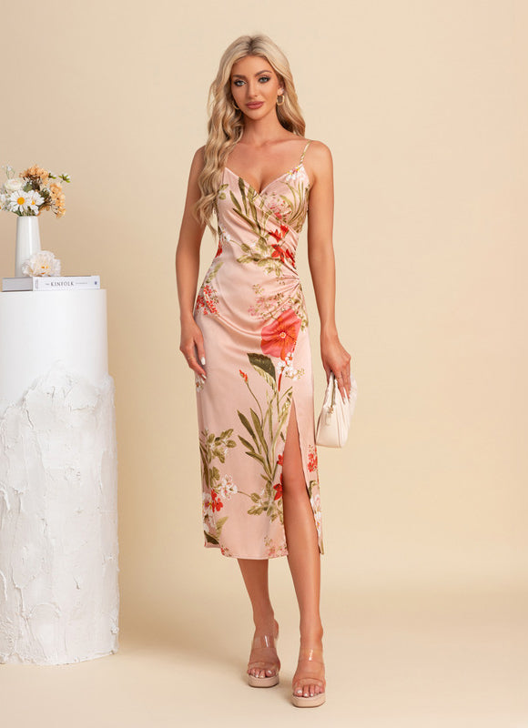 Robe Fourreau Satinée Florale