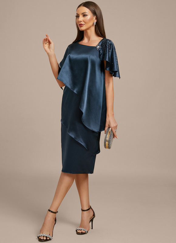 Robe Fourreau Satinée Asymétrique Chic - gallery 3