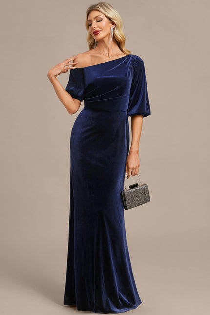 Robe Fourreau Velours Bleu Nuit - gallery 1