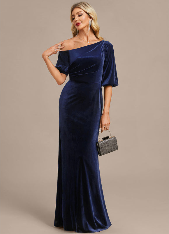 Robe Fourreau Velours Bleu Nuit - gallery 1