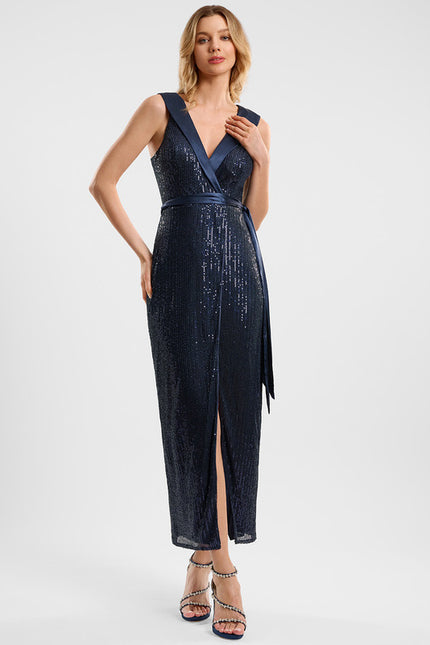 Robe Fourreau Scintillante Marine - gallery 2