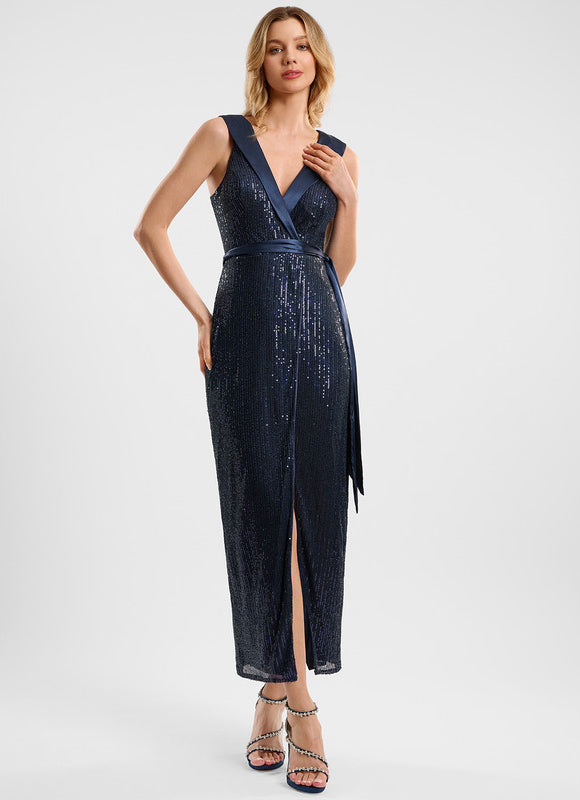 Robe Fourreau Scintillante Marine - gallery 2