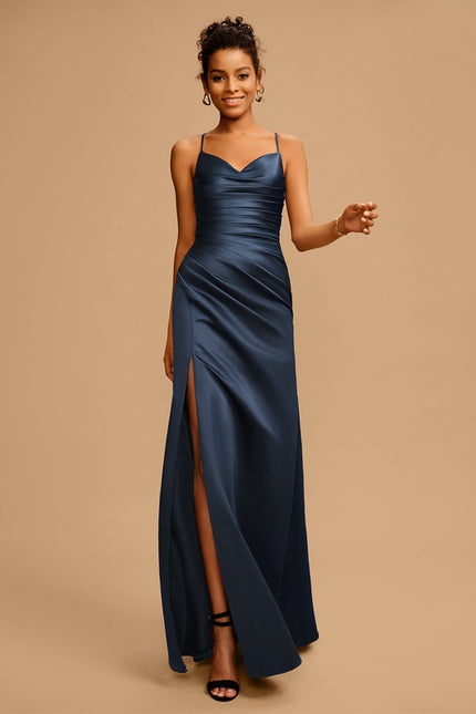 Robe Fourreau Satin Céleste