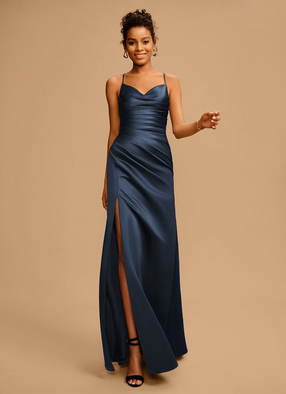 Robe Fourreau Satin Céleste