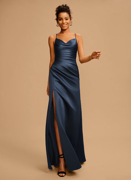 Robe Fourreau Satin Céleste