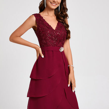 Robe Fourreau Bordeaux Volants
