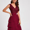 Robe Fourreau Bordeaux Volants
