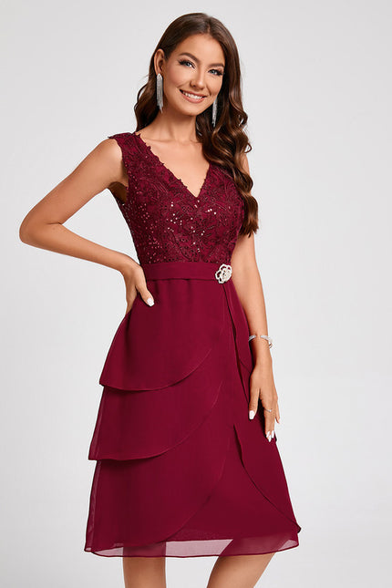 Robe Fourreau Bordeaux Volants