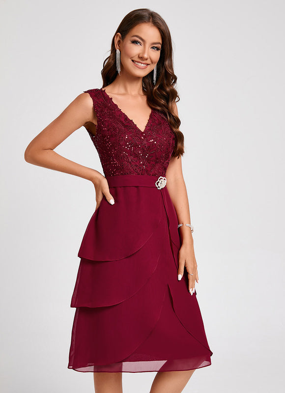 Robe Fourreau Bordeaux Volants