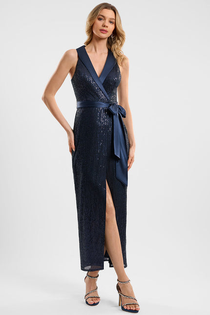 Robe Fourreau Scintillante Marine - gallery 3