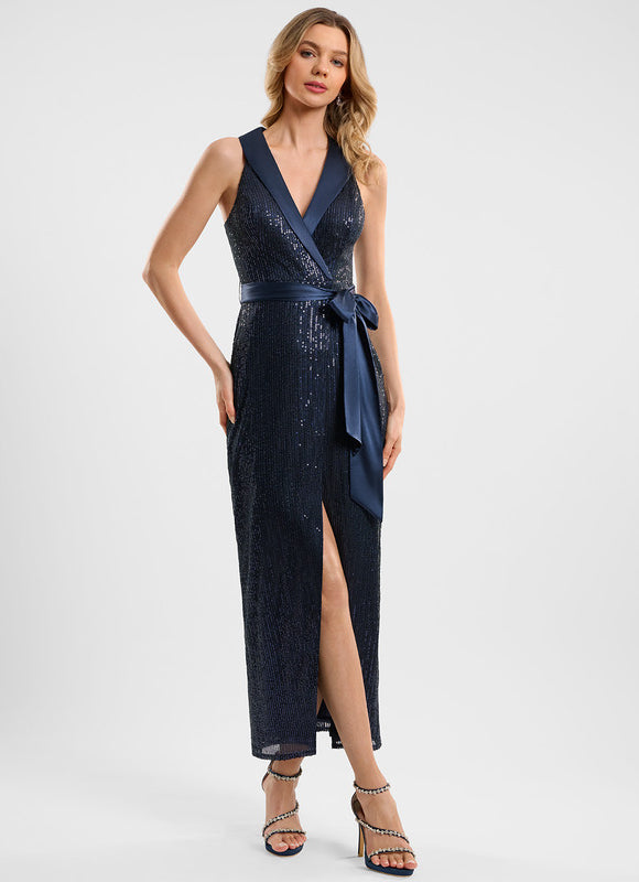 Robe Fourreau Scintillante Marine - gallery 3