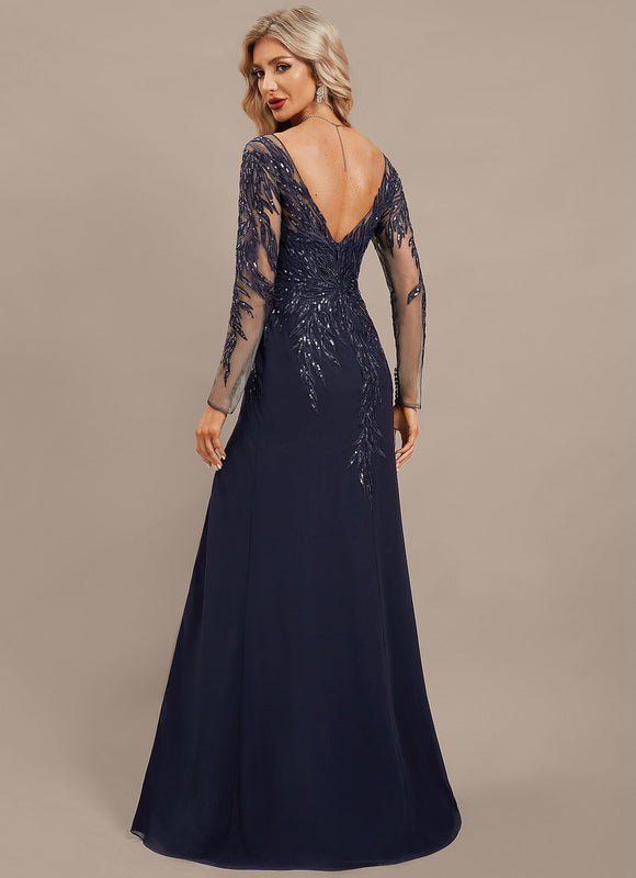 Robe Fourreau Soirée Marine Scintillante - gallery 7