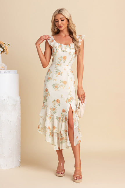 Robe Fourreau Florale Asymétrique - gallery 2