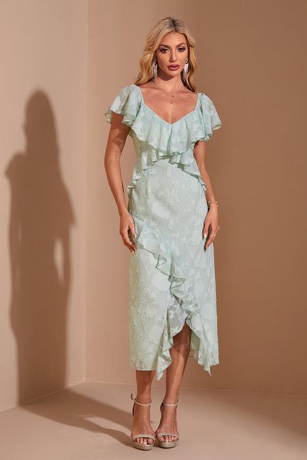 Robe Fourreau Vert Pastel Flottant - gallery 3