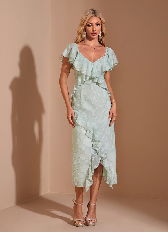 Robe Fourreau Vert Pastel Flottant - gallery 3