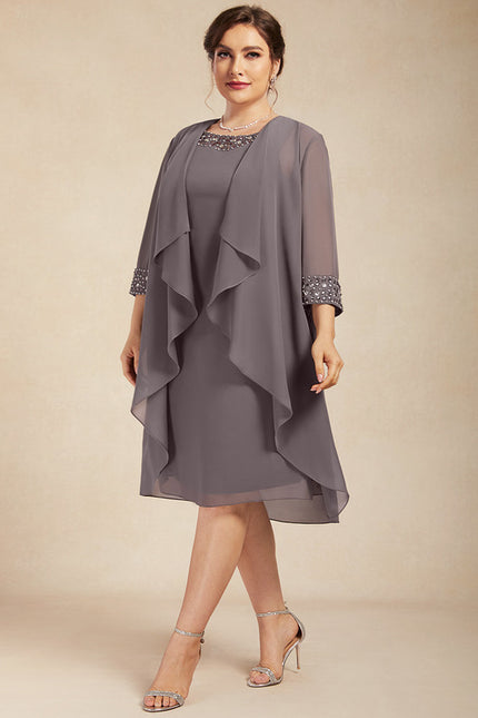 Robe Fourreau Élégante Grise - gallery 7