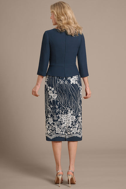 Robe Fourreau Brodée Marine - gallery 5